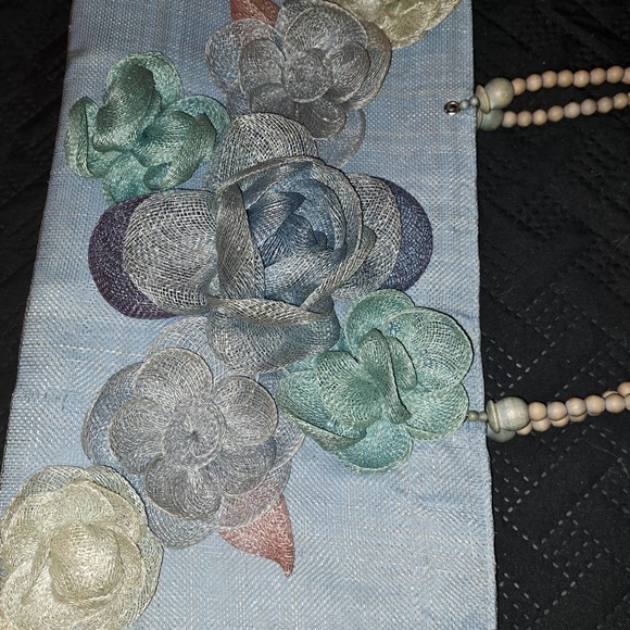 FABULOUS FIND! VERY VINTAGE Dyed Burlap & wooden Bead Handle 1950's - Picture 5 of 7